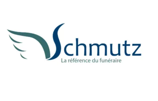 Logo Schmutz, la référence du funéraire, avec ailes stylisées bleu-vert